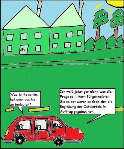 Cartoon: Stadtbegrünung... (medium) by Hobbyzeichner tagged stadtbegrünung,missverständnis,bürgermeister,stadtalltag,grün,farbe,stadt,anstrich,gesellschaft