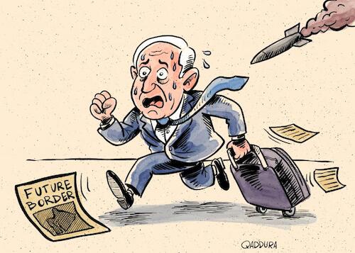 Cartoon: Runaway (medium) by Ahmad Qaddura tagged netanyahu