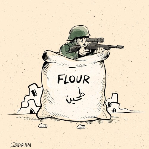 Cartoon: Trap at the U.S Aid Center (medium) by Ahmad Qaddura tagged gaza