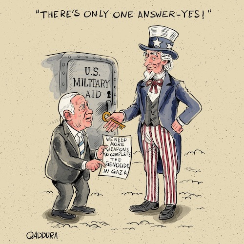 Cartoon: U.S. Military Aid (medium) by Ahmad Qaddura tagged gaza