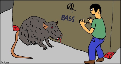 Cartoon: Die Riesenratte... (medium) by Horrorkritzler tagged ratte,riesenratte,monster,untier,biest,mann,angst,horror,schrecken,grusel