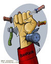 Cartoon: Bahrain is innocent (small) by abbas goodarzi tagged bahrain,oppressed,arabia,injustice,middle,east,awakening,muslim,shias,revolution,uprising,people,nato,america,arms,fist