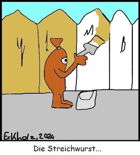 Cartoon: Die Streichwurst... (medium) by Spacko tagged sinnbild,allegorie,streichwurst,farbe,streichen,zaun,sprache