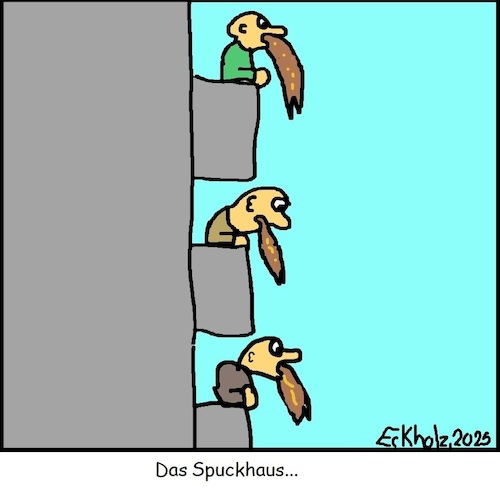 Cartoon: Das Spuckhaus... (medium) by Kritzeltonne tagged spuckhaus,spucken,kotzen,erbrechen,wortspiel,sprache