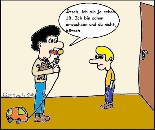 Cartoon: Erwachsen... (medium) by Stiftquäler78 tagged erwachsen,infantilität,jugend,volljährigkeit,familie,gesellschaft,auto,scooter,spielzeugauto,spielzeug,verspieltheit,zwiespalt,unreife,jungen,mann,kinder,erziehung