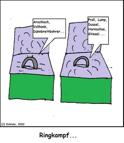 Cartoon: Ringkampf... (medium) by Mr Speck tagged ringkampf,duell,spiele,kampf,schimpfwörter,disput,auseinandersetzung,streit,konflikt,sprache