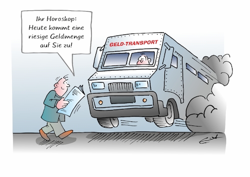 Cartoon: Endlich viel Geld (medium) by Bernd Eisert tagged mann,zeitung,horoskop,geld,transport,gefahr,mann,zeitung,horoskop,geld,transport,gefahr