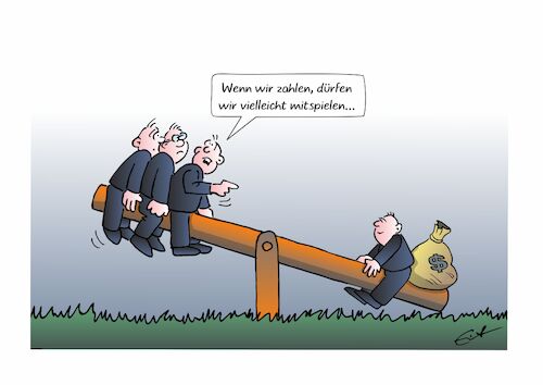 Cartoon: Falscher Weg (medium) by Bernd Eisert tagged wippe,geld,geldsack,gewicht,ungleich,bezahlen,angebot,wippe,geld,geldsack,gewicht,ungleich,bezahlen,angebot