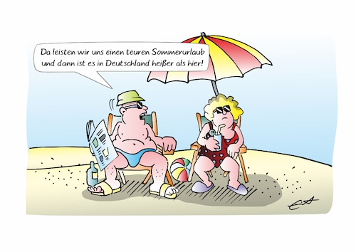 Cartoon: Hitze (medium) by Bernd Eisert tagged hitze,urlaub,sommer,deutschland,tropisch,ehepaar,hitze,urlaub,sommer,deutschland,tropisch,ehepaar