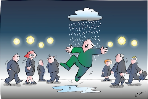 Cartoon: Lebensfreude (medium) by Bernd Eisert tagged lebensfreude,wolken,sonne,glück,unzufrieden,pfütze,argwohn,lebensfreude,wolken,sonne,glück,unzufrieden,pfütze,argwohn