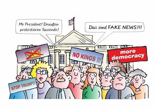 Cartoon: No kings (medium) by Bernd Eisert tagged trump,proteste,fake,news,glaubwürdigkeit,wähler,amerika,könig,no,kings,trump,proteste,fake,news,glaubwürdigkeit,wähler,amerika,könig,no,kings