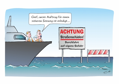 Cartoon: sicherer Seeweg (medium) by Bernd Eisert tagged straße,hormus,iran,krieg,seeweg,sicher,hilfe,straße,hormus,iran,krieg,seeweg,sicher,hilfe