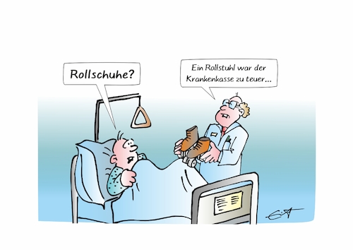 Cartoon: Sparmaßnahme (medium) by Bernd Eisert tagged patient,arzt,kosten,einsparung,rollstuhl,politik,patient,arzt,kosten,einsparung,rollstuhl,politik