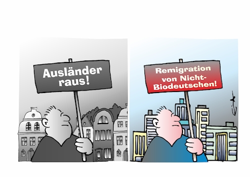 Cartoon: Sprachwandel (medium) by Bernd Eisert tagged demonstrant,plakat,demo,ausländer,remigration,biodeutsche,demonstrant,plakat,demo,ausländer,remigration,biodeutsche