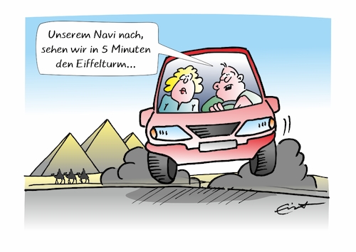 Cartoon: Zielsicher (medium) by Bernd Eisert tagged auto,navi,ausland,verfahren,ehepaar,ziel,auto,navi,ausland,verfahren,ehepaar,ziel