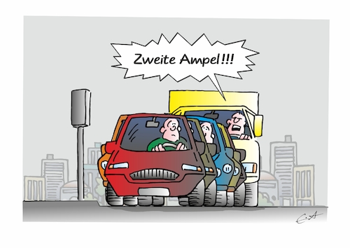 Cartoon: Zweite Ampel (medium) by Bernd Eisert tagged ampel,stau,rot,wut,forderung,ampel,stau,rot,wut,forderung