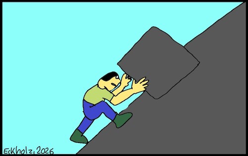 Cartoon: Sisyphos... (medium) by SMK1978 tagged sisyphos,block,quadrat,mythos,berg