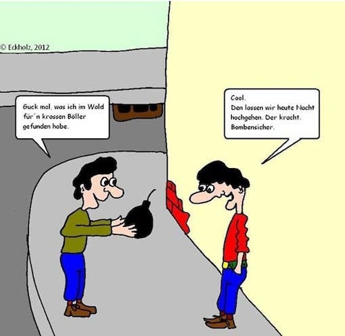 Cartoon: Böller... (medium) by Kritzelspacko78 tagged böller,jungen,fund,kracher,bombe,silvester,neujahr,knall,gesellschaft,sprengkörper