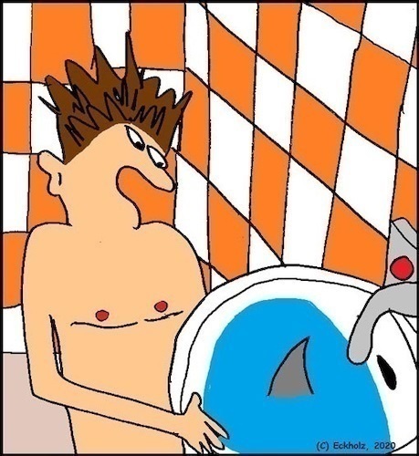 Cartoon: Ohne Worte (medium) by Kritzelspacko78 tagged hai,waschbecken,mann,nackt,horror,grusel,schauder,schrecken,schock,badezimmer,badezimmerwitz
