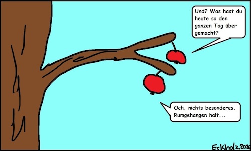 Cartoon: Rumgehangen... (medium) by Klops tagged äpfel,hängen,rumhängen,sprache,apfelbaum