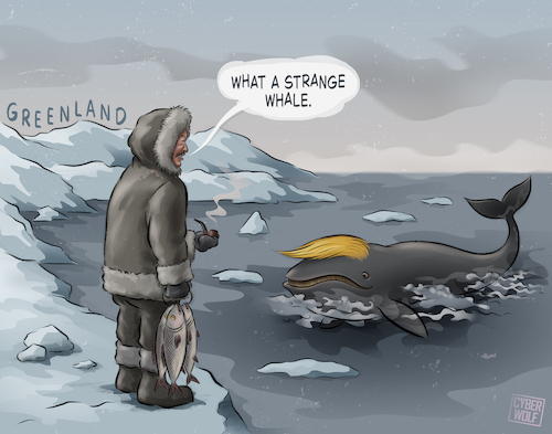 Cartoon: New Species (medium) by Cyberwolf tagged trump,greenland,usa,denmark,arctic,geopolitics,imperialism,inuit,whale,political,satire