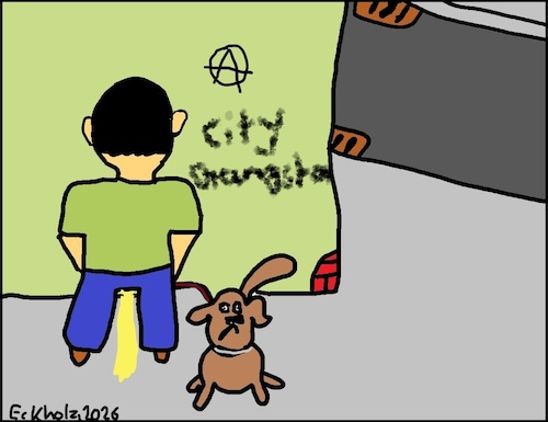 Cartoon: Ohne Worte (medium) by Mr Mampf tagged mann,hund,gassi,gehen,pinkeln,warten,nonsens,quatsch