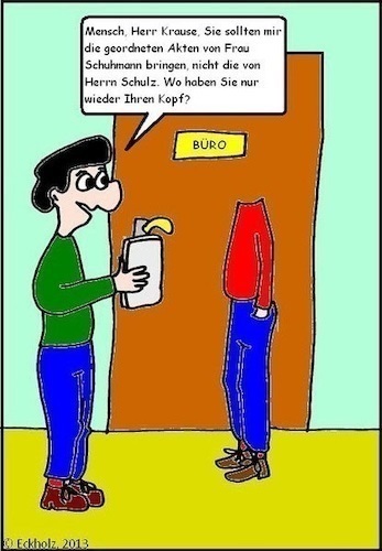 Cartoon: Zerstreut... (medium) by Mr Mampf tagged kopflosigkeit,job,nervosität,zerstreutheit,ermahnung,angestellter