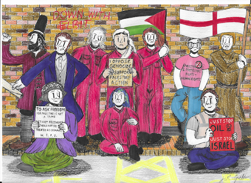 Cartoon: Grettoon 015 (medium) by Grettoonist tagged uk,government,politics,palestine,action,activists,protests,history,peasants,revolt,chartism,diggers,suffragettes,climate