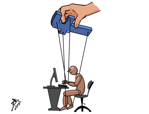 Cartoon: facebook and us (medium) by yaserabohamed tagged facebook,puppet,computer,human