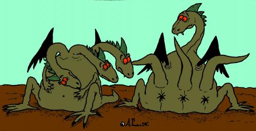 Cartoon: Encounter (medium) by Aleksandr Salamatin tagged encounter,dragons