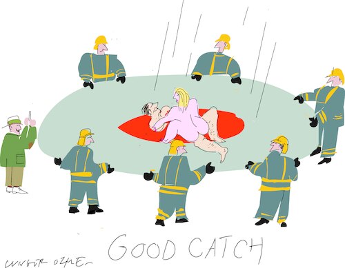 Cartoon: A firefighter trampoline (medium) by gungor tagged fireman,safety,net,fireman,safety,net