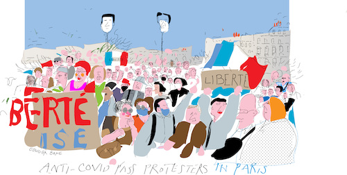 Cartoon: Anti Pass demo. in Paris (medium) by gungor tagged french,demo,in,france,2021,french,demo,in,france,2021