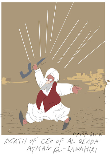 Cartoon: Ayman Al Zawahiri (medium) by gungor tagged death,of,ayman,al,zawahiri,death,of,ayman,al,zawahiri