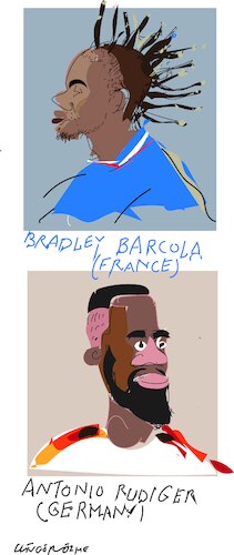 Cartoon: B. Barcola and A. Rudiger (medium) by gungor tagged two,players,from,euro,cup,2024,two,players,from,euro,cup,2024