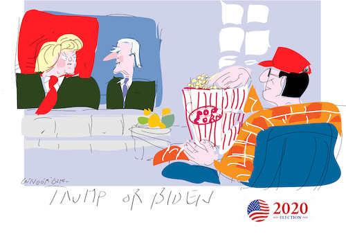 Cartoon: Brick Wall Man and Pop Corn (medium) by gungor tagged us,election,2020,us,election,2020