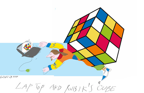 Cartoon: Cube and Laptop (medium) by gungor tagged rubik,cube,rubik,cube
