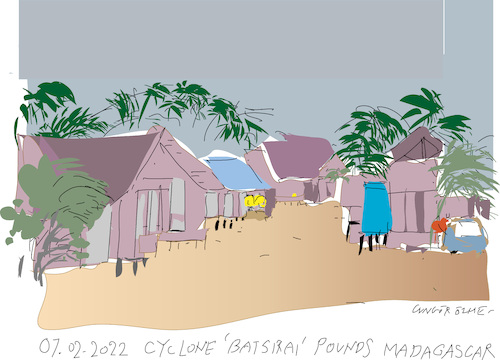 Cartoon: Cyclone Batsirai iat Madagascar (medium) by gungor tagged madagascar,cyclone,2022,madagascar,cyclone,2022