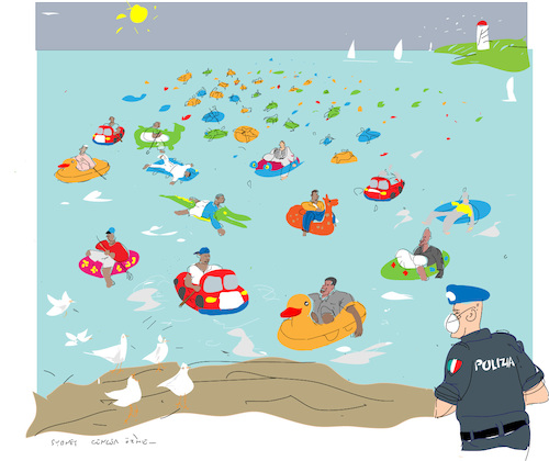 Cartoon: Dinghy (medium) by gungor tagged eu,eu,lybien,flüchtlinge,italien,boatpeople