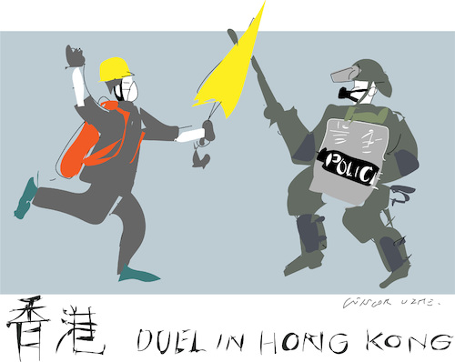 Cartoon: Duel in Hong Kong (medium) by gungor tagged hong,kong,hong,kong