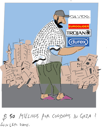 Cartoon: Durex or Trojan (medium) by gungor tagged condoms,for,gaza,condoms,for,gaza