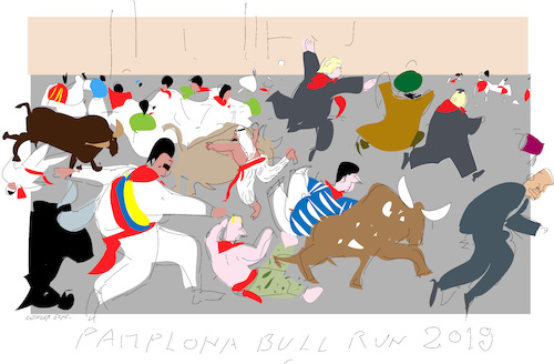 Cartoon: Pamplona Bull Run (medium) by gungor tagged spain,spain