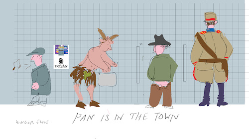 Cartoon: Pan in the town (medium) by gungor tagged pan,half,goat,and,man,pan,half,goat,and,man