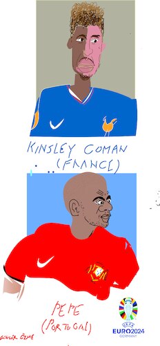 Cartoon: Pepe and K.Coman (medium) by gungor tagged two,players,from,euro,cup,2024,two,players,from,euro,cup,2024