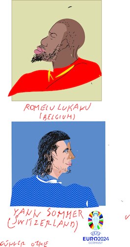Cartoon: Romelu Lukaku and Yann Sommer (medium) by gungor tagged two,players,from,euro,cup,2024,two,players,from,euro,cup,2024