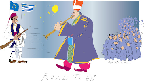 Cartoon: The Pied Piper at EU Border (medium) by gungor tagged eu,eu