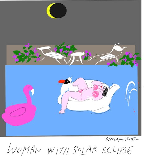 Cartoon: Woman with Solar eclipse (medium) by gungor tagged solar,eclipse,and,woman,in,the,pool,solar,eclipse,and,woman,in,the,pool
