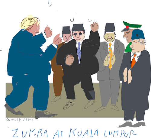 Cartoon: Zumba and trade deal (medium) by gungor tagged trump,in,southeast,asia,trump,in,southeast,asia