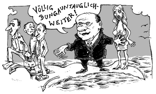 Cartoon: Ausbungerung (medium) by JP tagged bunga,berlusconi,italien,flüchtlinge,migration,silvio berlusconi,italien,migration,skandal,frauen,politiker,macht,silvio,berlusconi