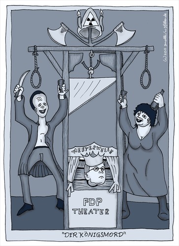Cartoon: FDP Königsmörder gesucht (medium) by smolli tagged fdp,westerwelle,königsmörder,guillotine,kasperle,theater