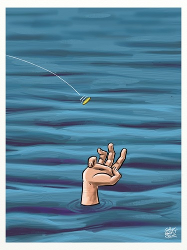 Cartoon: help (medium) by gereksiztarama tagged refugee